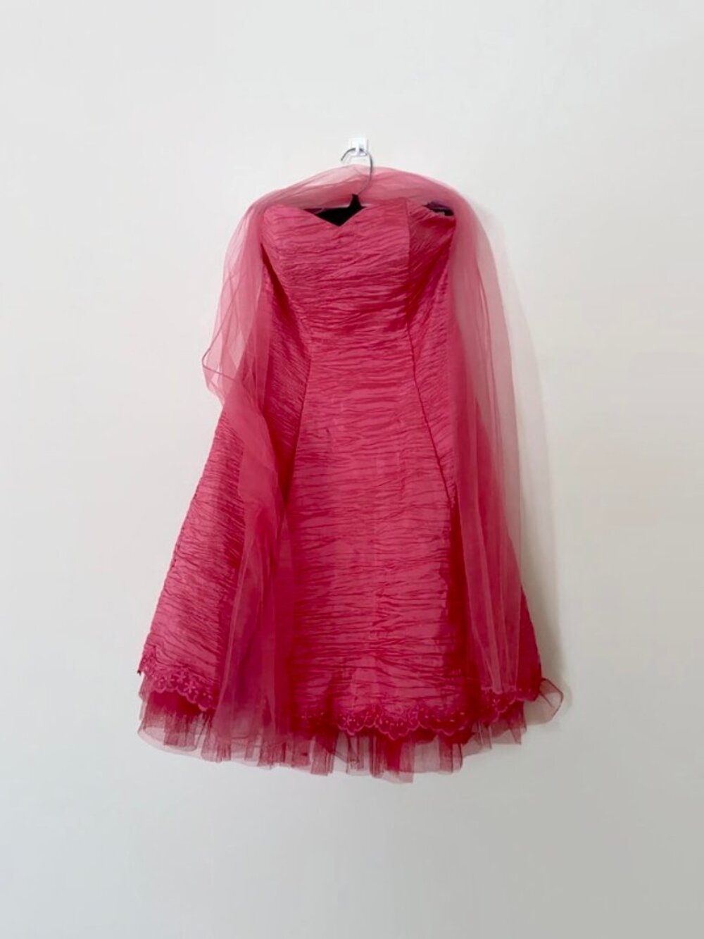 ASPEED Crinkled Taffeta Strapless Dress with Tulle Underskirt and Scarf